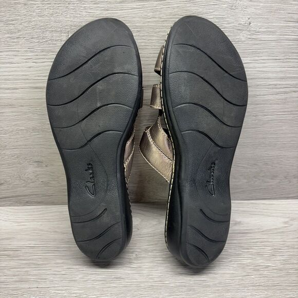 Clarks Collection Leisa Sz 9.5W Brown Metallic Leather Adjustable Straps Sandals - Picture 6 of 12